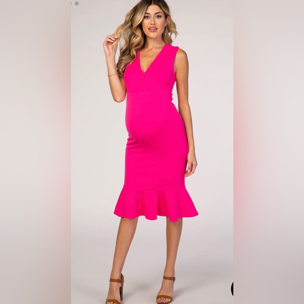 PinkBlush Fuchsia Ruffle Hem Maternity Dress